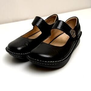 Alegria Paloma Rose Embossed Black Leather Mary Jane Shoes - EU40 US9.5-10